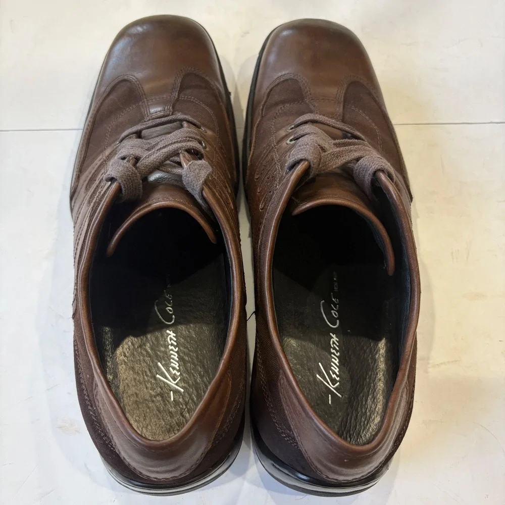 Kenneth Cole Fly By Nite Mens Brown Leather Canvas Sneakers M72859 Size 10M